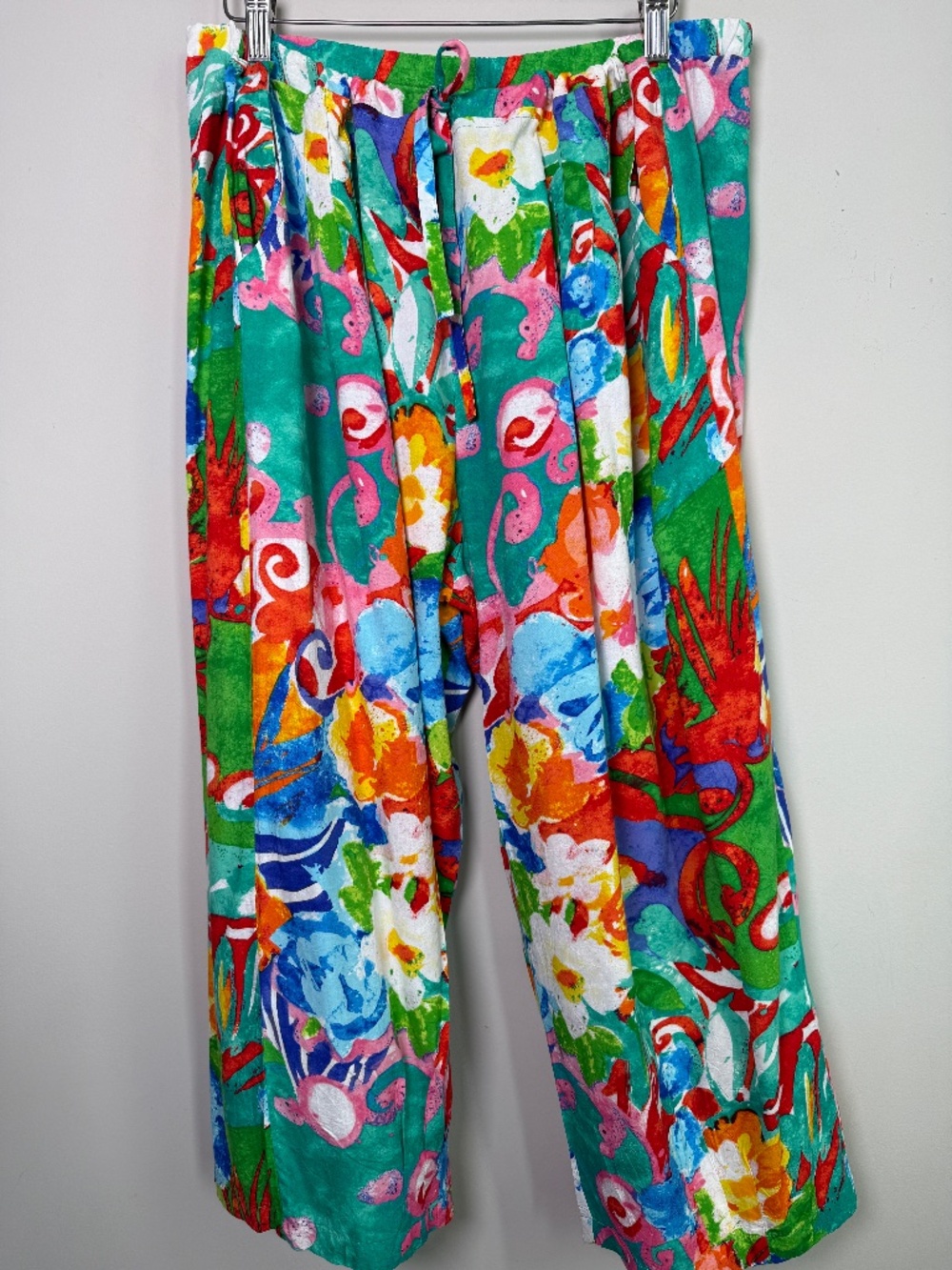 Jams World Origami Flower Cropped Wide Leg Pants Tropical Floral Sz XL